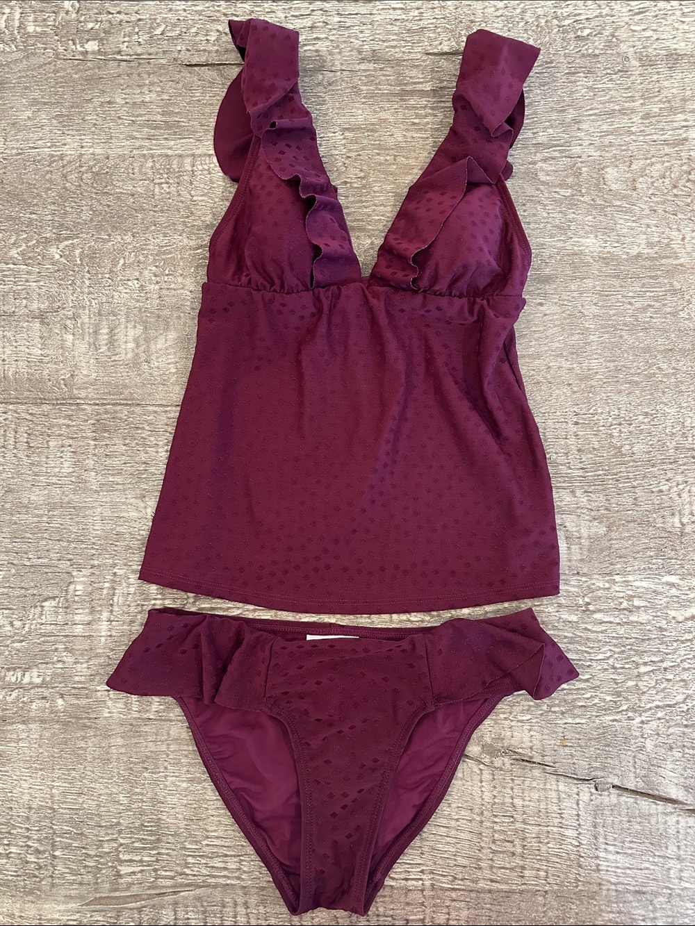 Robin Piccone Raspberry Ruffled V-Neck Tankini Set